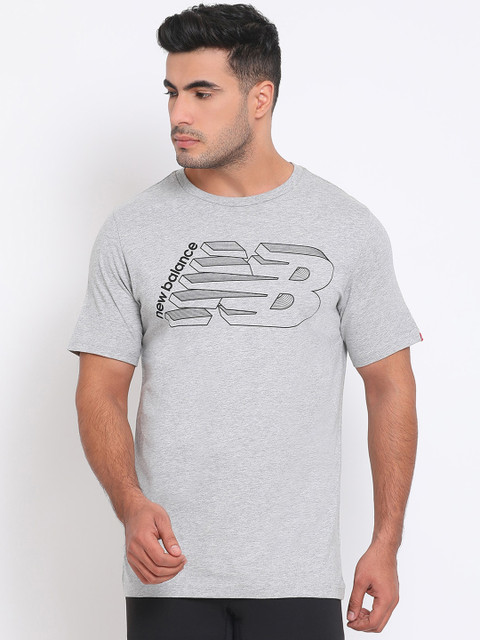 

New Balance Men Grey & Black Printed Round Neck T-shirt