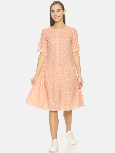 

NANGALIA RUCHIRA Women Peach-Coloured Printed Fit and Flare Dress