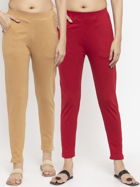 

NEUDIS Women Pack Of 2 Solid Ankle-Length Leggings, Maroon