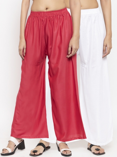 

NEUDIS Women Pack Of 2 Pink & White Solid Flared Palazzos