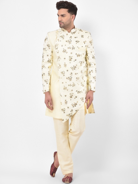 

SG RAJASAHAB Men Cream-Coloured Woven Design Sherwani Set