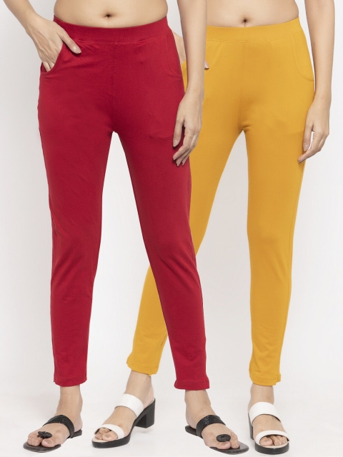 

NEUDIS Women Pack of 2 Solid Ankle Length Leggings, Maroon