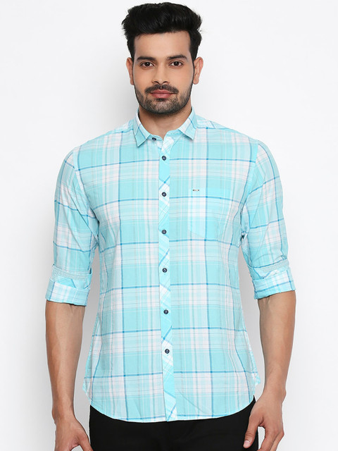

Killer Men Turquoise Blue & White Slim Fit Checked Casual Shirt