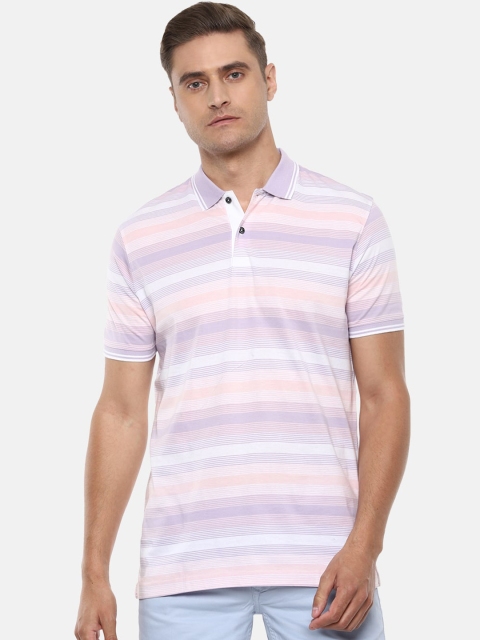 Van Heusen Men Multicoloured Striped Polo Collar Cotton T-shirt, Multi