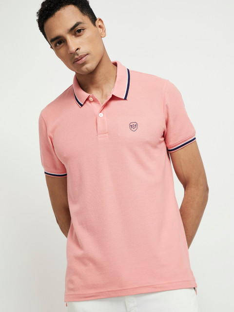

max Men Pink Solid Polo Collar T-shirt