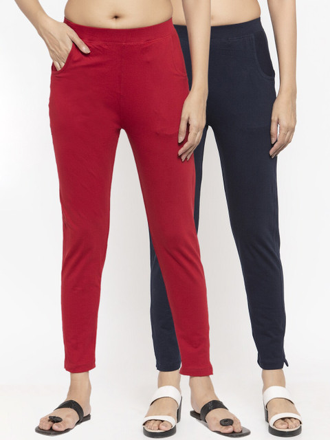 

NEUDIS Women Pack of 2 Solid Ankle Length Leggings, Maroon