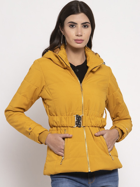 

Global Republic Women Mustard Yellow Solid Hooded Padded Jacket