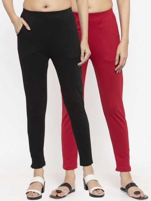 

NEUDIS Women Pack Of 2 Solid Ankle-Length Leggings, Black