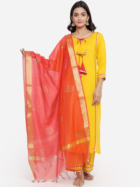 

Indi INSIDE Women Yellow & Orange Solid Kurta with Palazzos & Dupatta