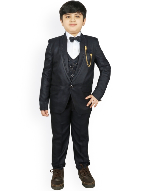 

SG YUVRAJ Boys Navy Blue Solid Single-Breasted Partywear Suit Set
