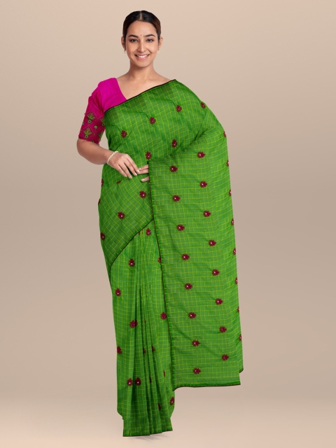 

KLM Fashion Mall Green Embroidered Organza Saree