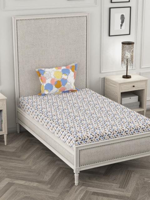 

Portico New York Multicoloured Geometric 144 TC Cotton 1 Single Bedsheet with 1 Pillow Covers, Multi