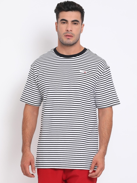 

New Balance Men Black Striped Round Neck Cotton T-shirt
