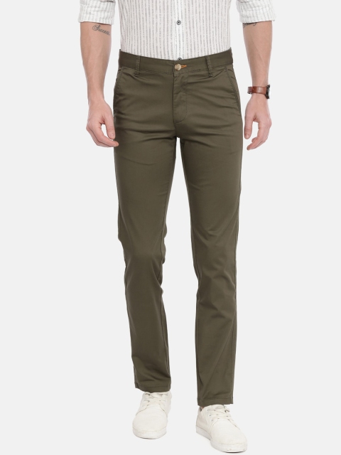 

IMYOUNG Men Olive Green Slim Fit Solid Chinos