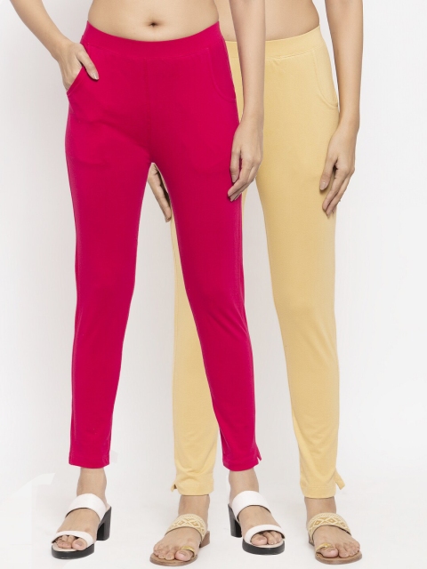 

NEUDIS Women Pack Of 2 Solid Ankle-Length Leggings, Magenta