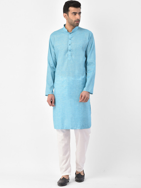 

SG LEMAN Men Turquoise Blue & White Striped Kurta with Pyjamas