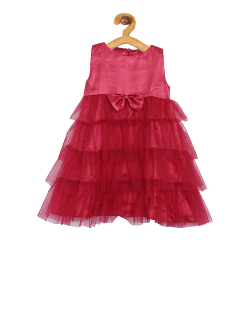 

Aomi Girls Maroon Solid A-Line Dress