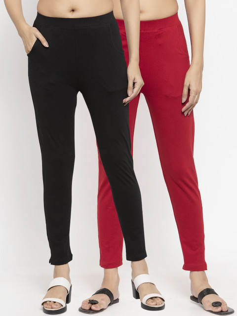 

NEUDIS Women Pack of 2 Solid Ankle Length Leggings, Black