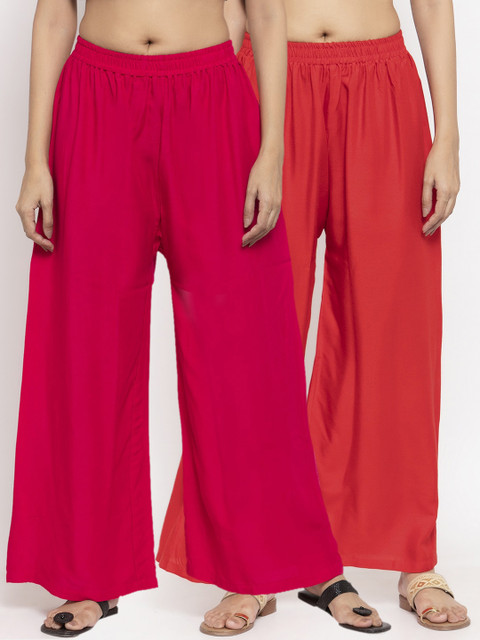 

NEUDIS Women Pack Of 2 Red & Magenta Solid Flared Palazzos