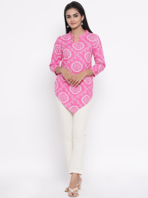 

Fabriko Women Pink & Off-White Printed Tunic with Trousers