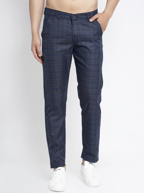 

JAINISH Men Navy Blue Slim Fit Checked Chinos