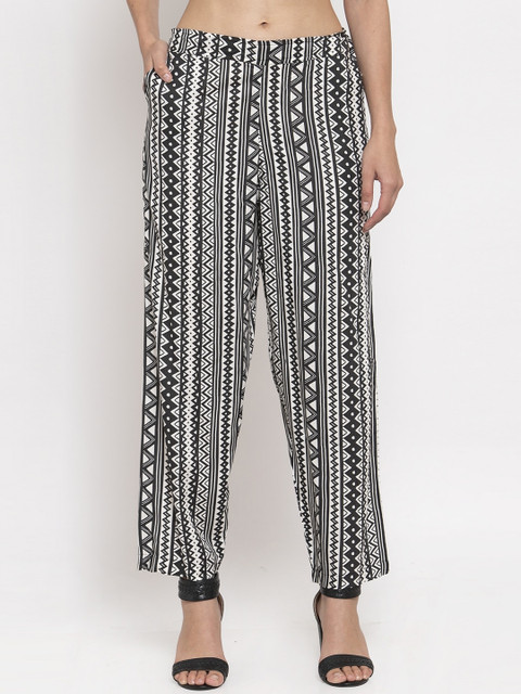

TAG 7 Women Black & White Printed Straight Palazzos