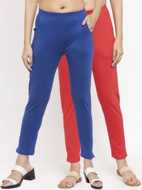 

NEUDIS Women Pack Of 2 Solid Ankle-Length Leggings, Blue