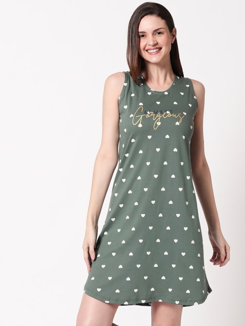 

Zeyo Green & White Pure Cotton Printed Nightdress