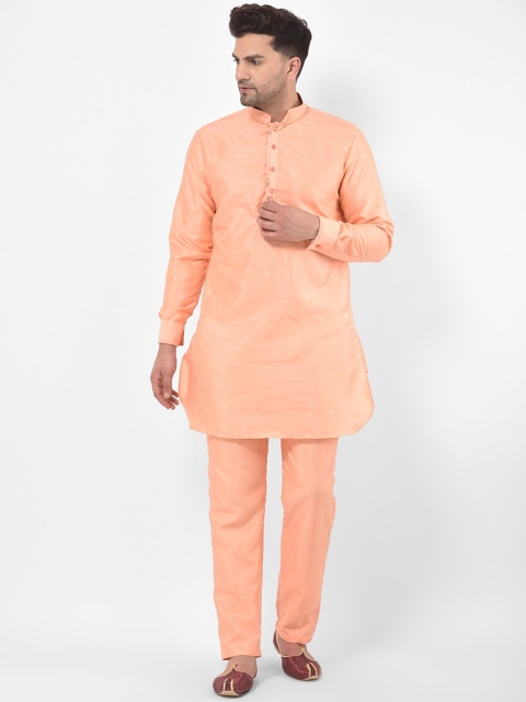 

SG RAJASAHAB Men Peach-Coloured Solid Kurta with Pyjamas and Jacket
