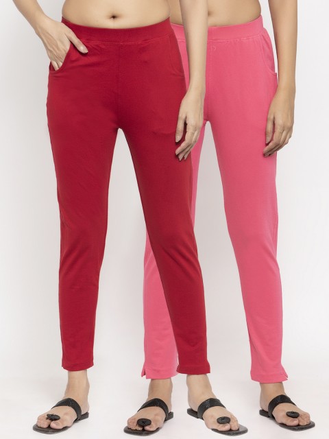 

NEUDIS Women Pack of 2 Solid Ankle Length Leggings, Maroon