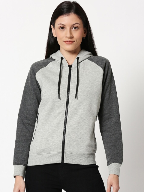 

Bewakoof Women Grey Colourblocked Hooded Sweatshirt