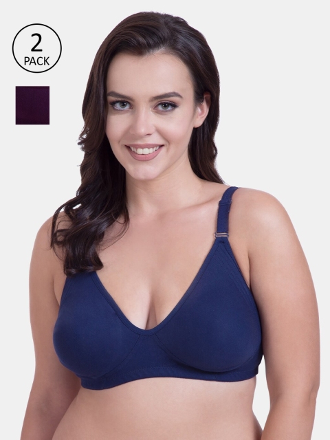 

Rajnie Pack Of 2 Solid Non-Padded Non-Wired Everyday Bra RJ-667-2PC-DPR, Navy blue