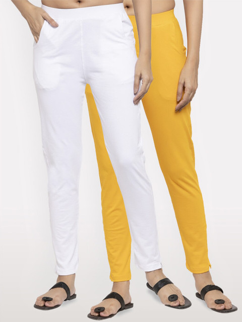 

NEUDIS Women Pack Of 2 Solid Ankle-Length Leggings, White