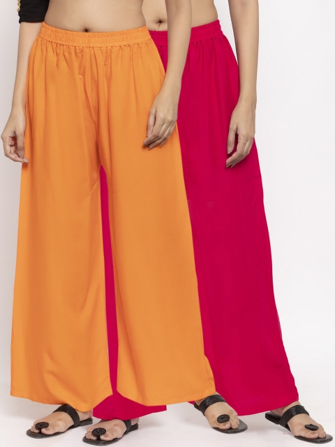 

NEUDIS Women Pack Of 2 Solid Flared Palazzos, Magenta