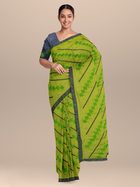 

KLM Fashion Mall Green Striped Silk Blend Saree