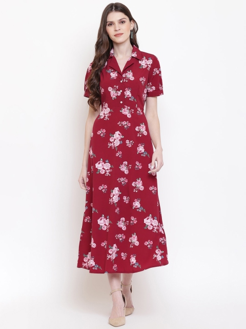 

Mayra Women Maroon Printed A-Line Dress