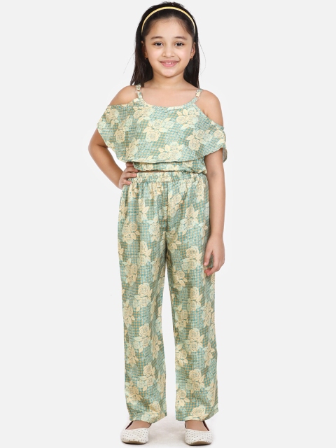 

LilPicks Girls Green Floral Printed Top with Trousers