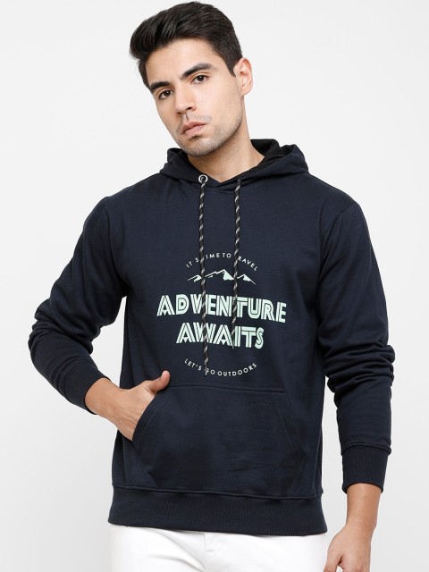 

MADSTO Men Navy Blue Printed Hooded Sweatshirt