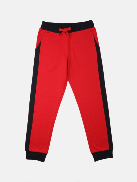 YK Boys Red & Black Colorblocked Slim Fit Joggers