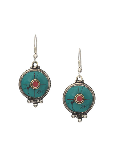 

Bodh Design Silver-Toned & Turquoise Blue Contemporary Drop Earrings