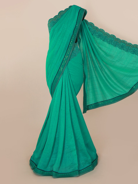 

Pothys Green Solid Poly Georgette Saree