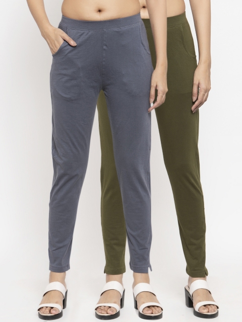

NEUDIS Women Pack of 2 Solid Ankle Length Leggings, Olive