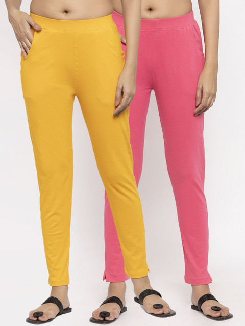 

NEUDIS Women Pack of 2 Solid Ankle-Length Leggings, Yellow
