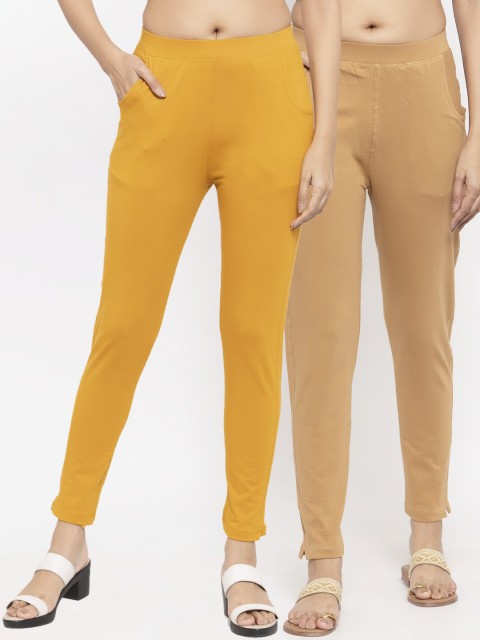 

NEUDIS Women Pack of 2 Solid Ankle-Length Leggings, Mustard