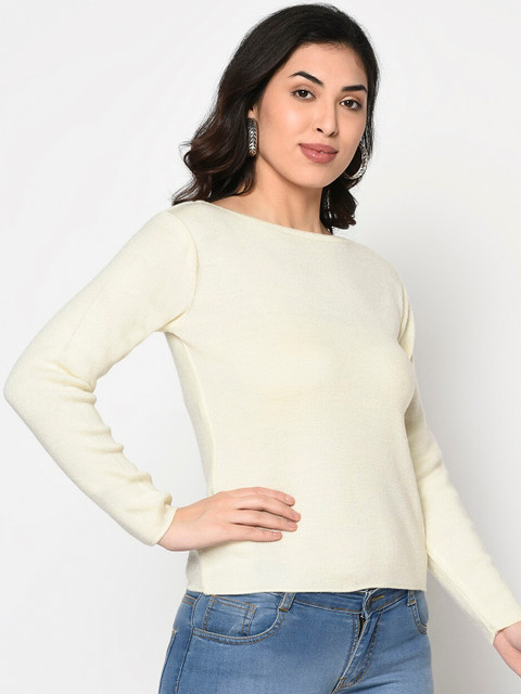 

FABNEST Women White Solid Acrylic Pullover Sweater