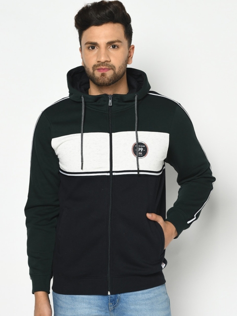 

Octave Men Black & White Colourblocked Hooded Sweatshirt