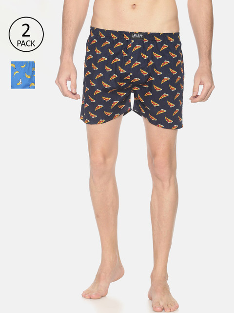 

SHOWOFF Men Pack Of 2 Printed Pure Cotton Boxers SB83-SB84, Blue