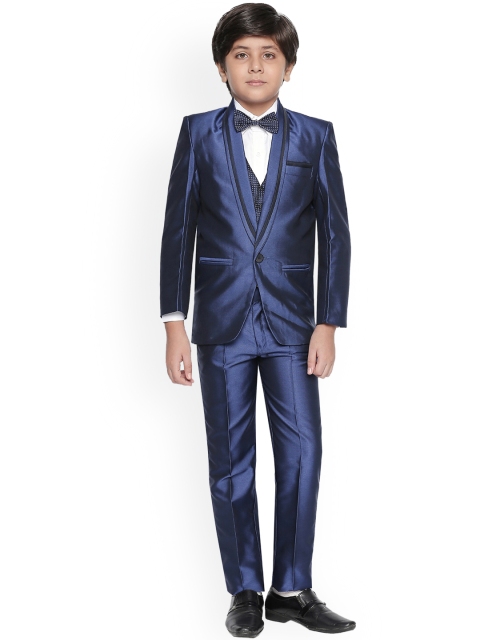 

Jeetethnics Boys Navy Blue Solid Sustainable Tuxedo Suit