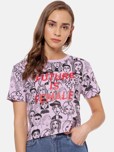 

Campus Sutra Women Purple & Black Printed Top