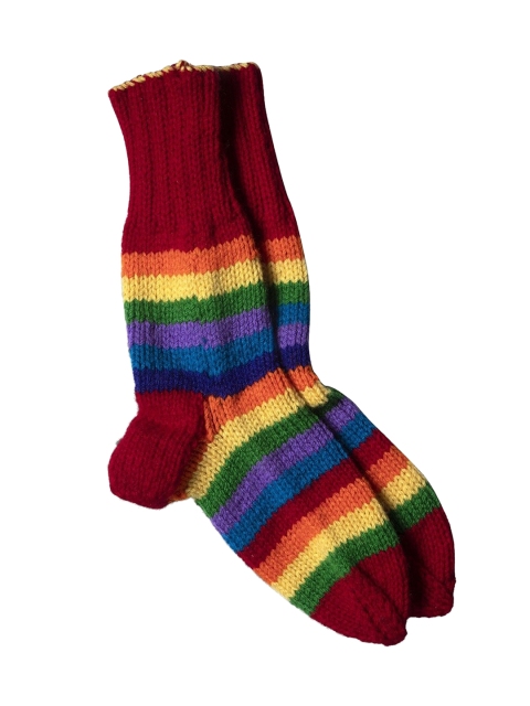 

Bodh Design Unisex Red & Yellow Striped Calf Length Hand Knitted Socks